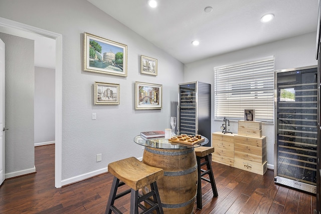 12341 NW 78th Mnr, Parkland, FL 33076 - office space featuring wine cooler, dark wood finished floors, lofted ceiling, baseboards, and recessed lighting