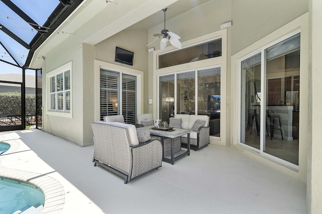 12341 NW 78th Mnr, Parkland, FL 33076 - view of patio / terrace with a ceiling fan, a lanai, outdoor lounge area, and an outdoor pool