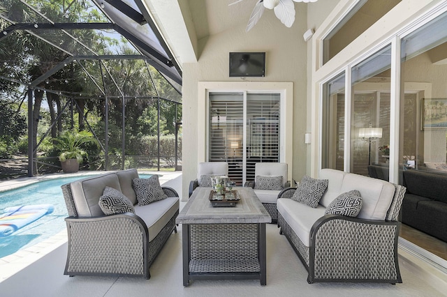 12341 NW 78th Mnr, Parkland, FL 33076 - view of patio / terrace with outdoor lounge area, a ceiling fan, and an outdoor pool