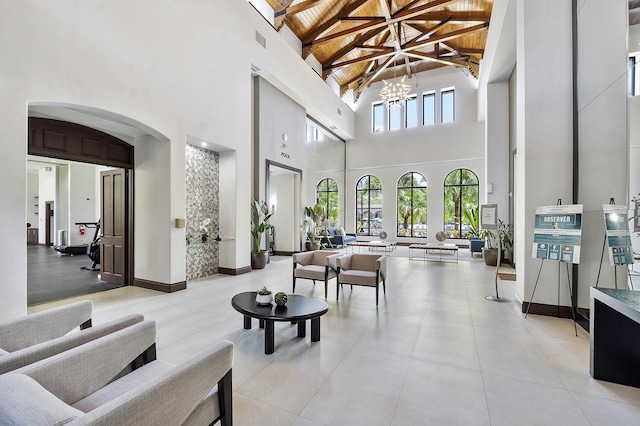12341 NW 78th Mnr, Parkland, FL 33076 - building lobby featuring high vaulted ceiling and wood ceiling with exposed beams