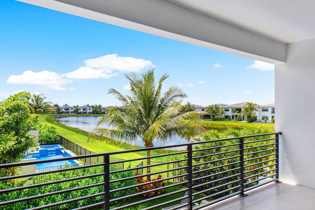 8294 Fishhawk Falls Ct, Boca Raton, FL 33496 - balcony featuring a water view, an in-ground hot tub, a residential view, and view of pool area