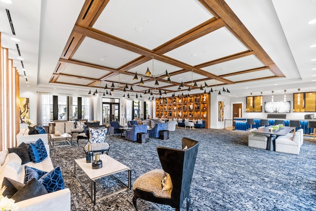 8294 Fishhawk Falls Ct, Boca Raton, FL 33496 - living room with carpet flooring and coffered ceiling