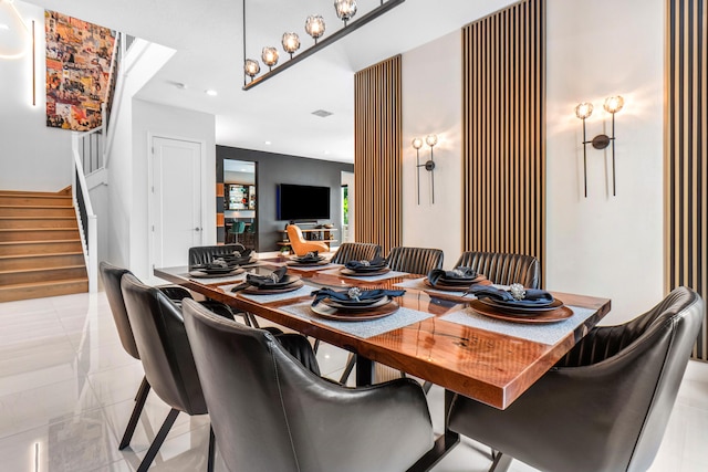 8294 Fishhawk Falls Ct, Boca Raton, FL 33496 - dining space featuring stairs and light tile patterned floors