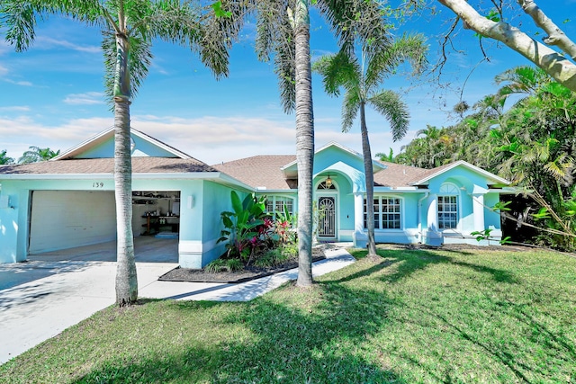 139 NE Royce Ave, Port Saint Lucie, FL 34983 - single story home with stucco siding, concrete driveway, a front lawn, and a shingled roof