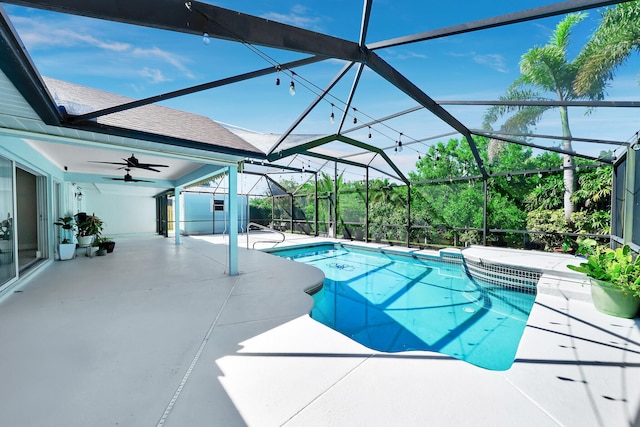 139 NE Royce Ave, Port Saint Lucie, FL 34983 - swimming pool featuring a patio area, a ceiling fan, and a lanai