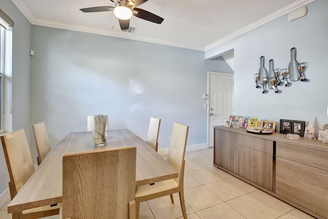 4128 Cascada Cir, Cooper City, FL 33024 - dining room featuring ornamental molding, a ceiling fan, and light tile patterned floors