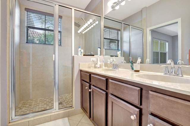 4128 Cascada Cir, Cooper City, FL 33024 - full bath with double vanity, a stall shower, and tile patterned floors