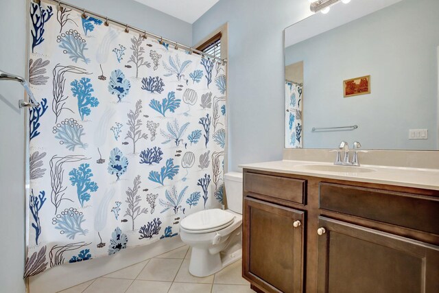 4128 Cascada Cir, Cooper City, FL 33024 - bathroom with toilet, vanity, tile patterned flooring, and a shower with curtain