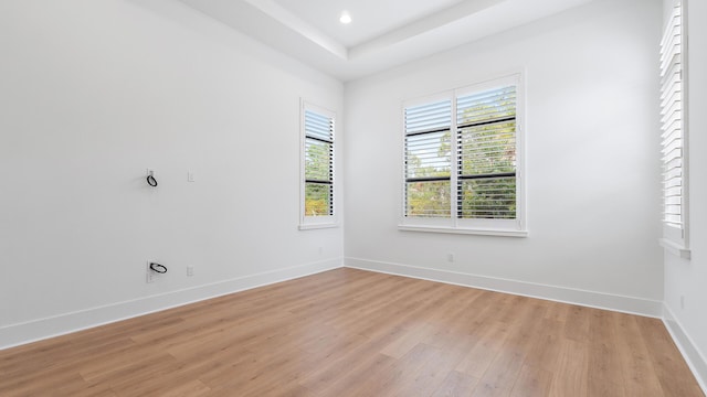 13250 Artisan Cir, Palm Beach Gardens, FL 33418 - unfurnished room featuring light wood-type flooring, a tray ceiling, and recessed lighting