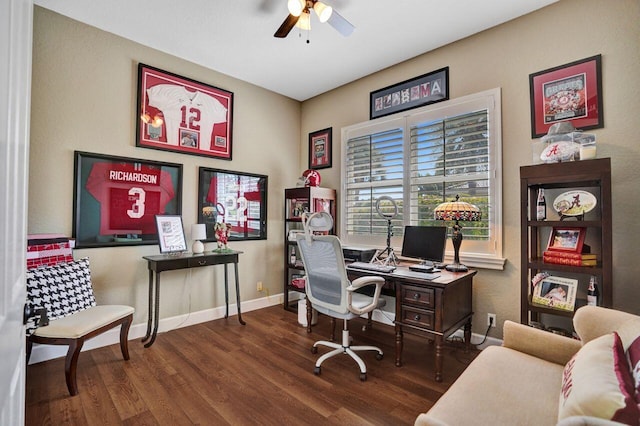 11354 Mainsail Ct, Wellington, FL 33449 - home office featuring a ceiling fan, wood finished floors, and baseboards