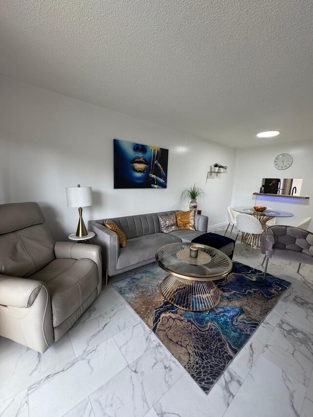 4441 NW 16th St Unit J210, Lauderhill, FL 33313 - living room with marble finish floors, a textured ceiling, and baseboards
