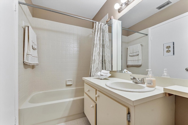 11 Meadows Dr, Boynton Beach, FL 33436 - bathroom featuring vanity, shower / bath combo with shower curtain, and tile patterned floors