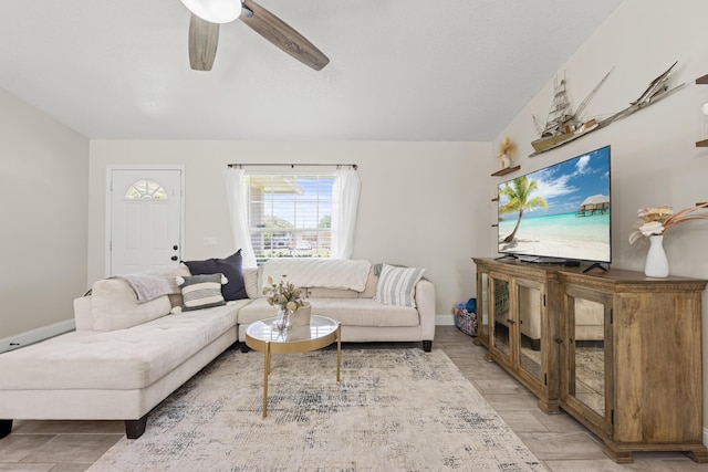6905 Bayard Rd, Fort Pierce, FL 34951 - living area featuring a ceiling fan and baseboards