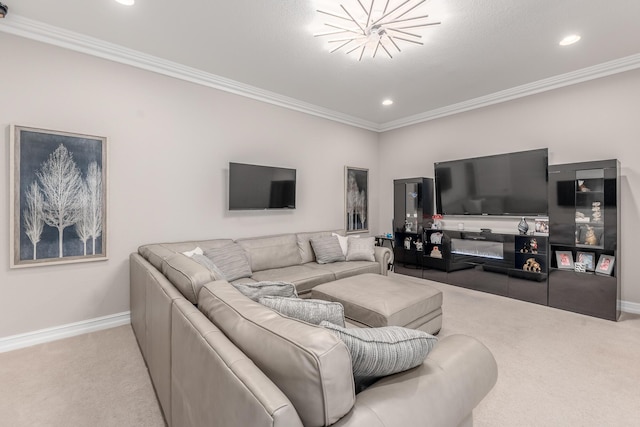 5211 SW Blue Daze Way, Palm City, FL 34990 - living area with carpet, baseboards, crown molding, and recessed lighting