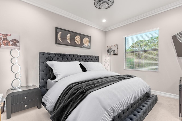 5211 SW Blue Daze Way, Palm City, FL 34990 - bedroom featuring light carpet, ornamental molding, baseboards, and recessed lighting
