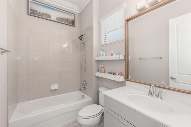 5211 SW Blue Daze Way, Palm City, FL 34990 - bathroom featuring toilet,  shower combination, vanity, and crown molding