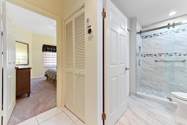 11683 Briarwood Cir Unit 4, Boynton Beach, FL 33437 - full bathroom with a stall shower, toilet, a closet, recessed lighting, and baseboards
