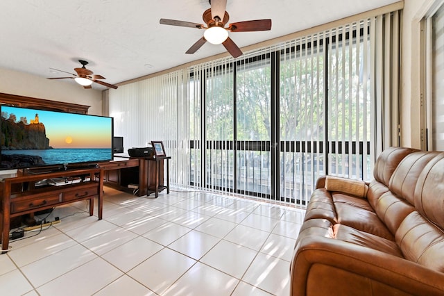 11683 Briarwood Cir Unit 4, Boynton Beach, FL 33437 - tiled living room with ceiling fan