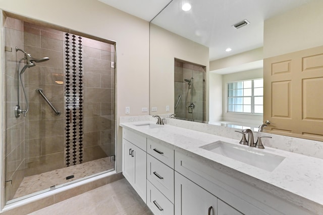 11683 Briarwood Cir Unit 4, Boynton Beach, FL 33437 - full bath featuring double vanity, a shower stall, tile patterned floors, recessed lighting, and a tub