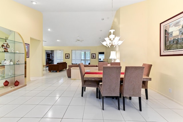 11683 Briarwood Cir Unit 4, Boynton Beach, FL 33437 - dining area with a chandelier, high vaulted ceiling, and light tile patterned flooring
