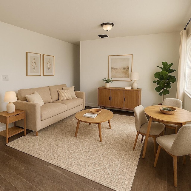 living area with wood finished floors