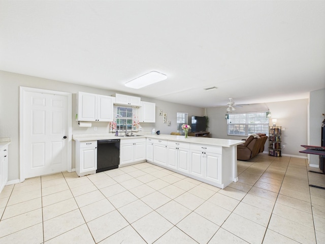 3307 SW 22nd St, Okeechobee, FL 34974 - kitchen featuring dishwasher, a peninsula, light countertops, and ceiling fan