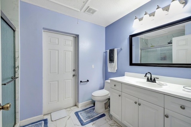 1226 SW San Antonio Ave, Port Saint Lucie, FL 34953 - bathroom with a shower stall, marble look tiles, vanity, toilet, and baseboards