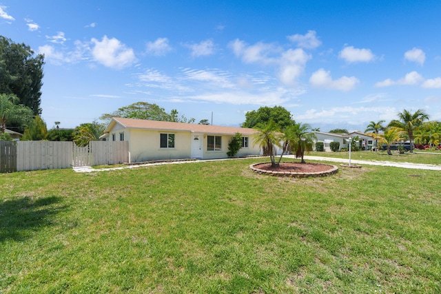 single story home with concrete driveway and stucco siding