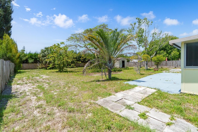 view of yard with a patio area and an outdoor structure