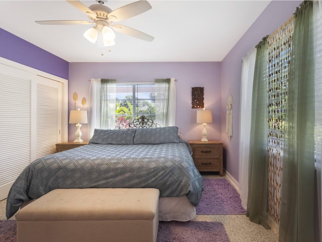 1001 N Lakeside Dr, Lake Worth Beach, FL 33460 - carpeted bedroom featuring baseboards, ceiling fan, and a closet