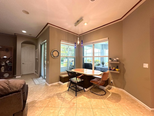 473 Cottagewood Ln, West Palm Beach, FL 33411 - office area with light tile patterned floors, baseboards, crown molding, recessed lighting, and arched walkways