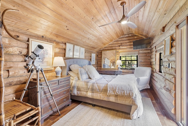 32801 US Highway 441 N Unit 64, Okeechobee, FL 34972 - bedroom with log walls, wooden ceiling, lofted ceiling, and hardwood / wood-style flooring