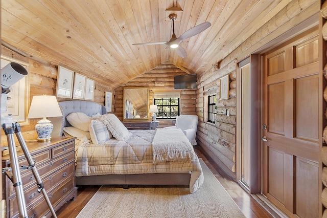 32801 US Highway 441 N Unit 64, Okeechobee, FL 34972 - bedroom with log walls, wood ceiling, lofted ceiling, and wood-type flooring
