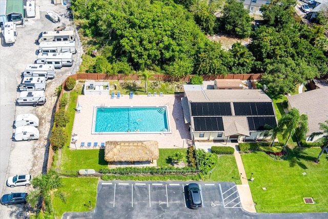 aerial view of a pool area