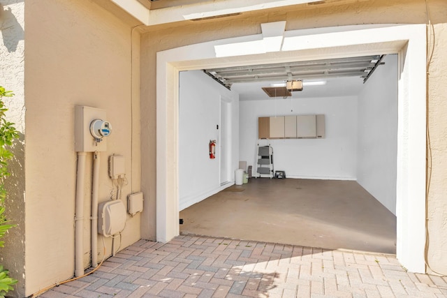 garage with a garage door opener