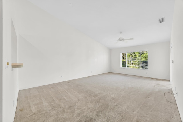 unfurnished room with carpet and ceiling fan