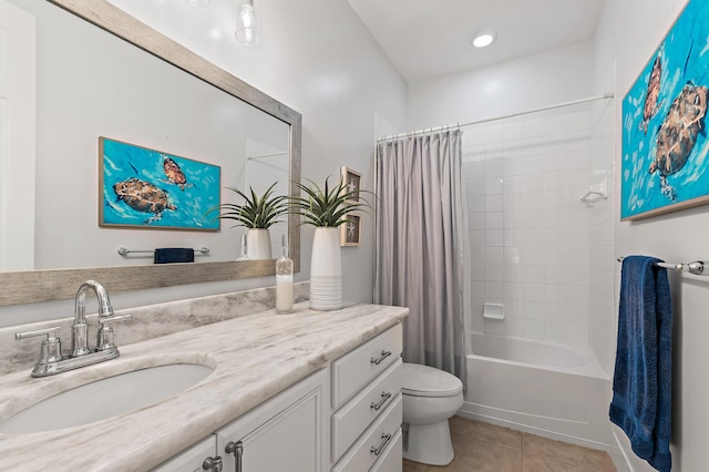 1310 S Jeaga Dr, Jupiter, FL 33458 - bathroom featuring tile patterned flooring, vanity, toilet, and shower / tub combo with curtain