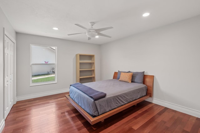 6085 Elmwood Dr, Boca Raton, FL 33433 - bedroom with wood finished floors, recessed lighting, baseboards, and a ceiling fan