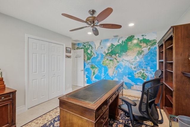 6085 Elmwood Dr, Boca Raton, FL 33433 - office space featuring a ceiling fan, recessed lighting, and baseboards
