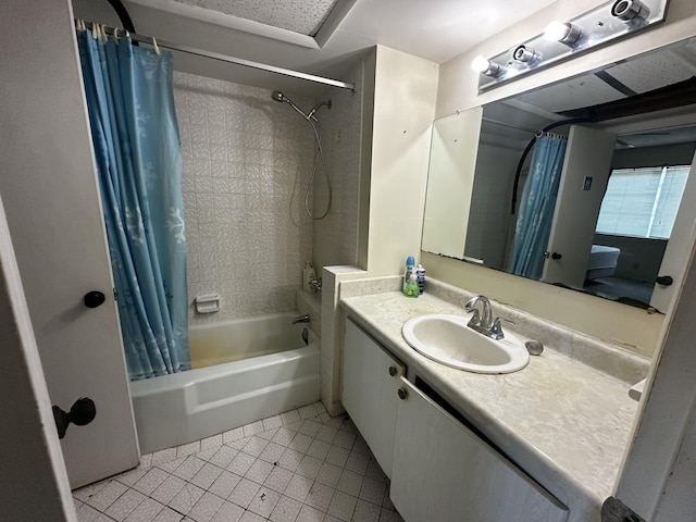 659 W Oakland Park Blvd Unit 206C, Oakland Park, FL 33311 - full bathroom featuring shower / bath combination with curtain, vanity, and tile patterned floors