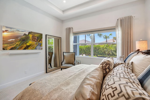 bedroom with carpet, baseboards, and recessed lighting
