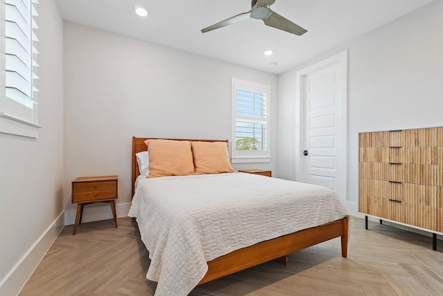 20049 SE Bridgewater Dr, Jupiter, FL 33458 - bedroom with baseboards, recessed lighting, and ceiling fan