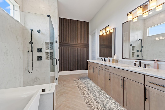 20049 SE Bridgewater Dr, Jupiter, FL 33458 - full bathroom with a shower stall, double vanity, and a tub to relax in