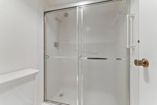 bathroom featuring a shower stall and toilet