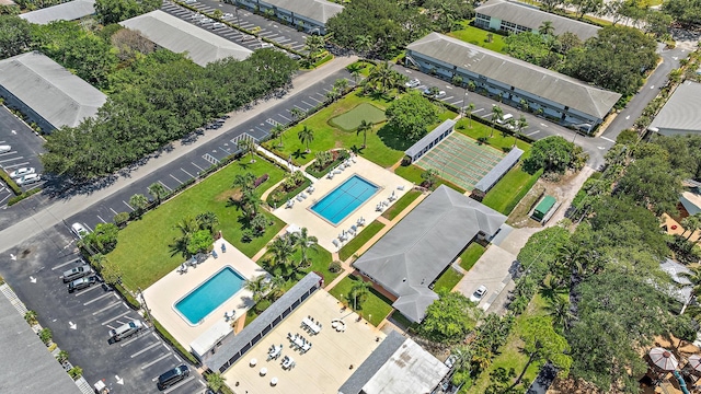 drone / aerial view of a pool area