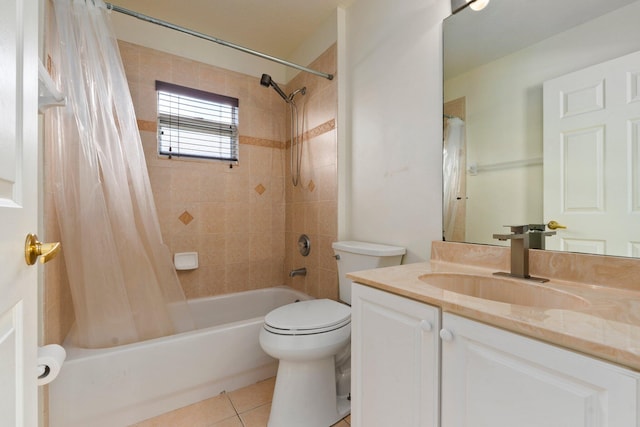 632 SW Mccall Rd, Port Saint Lucie, FL 34953 - full bathroom with shower / bathtub combination with curtain, vanity, tile patterned floors, and toilet
