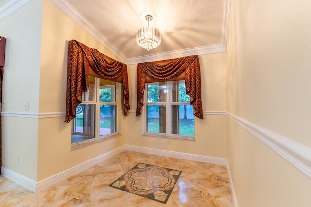 2853 SE Melaleuca Blvd, Port Saint Lucie, FL 34952 - foyer entrance featuring a chandelier, ornamental molding, healthy amount of natural light, and marble finish flooring