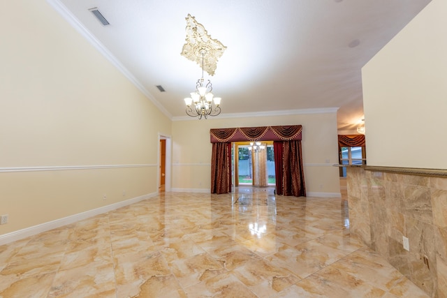 2853 SE Melaleuca Blvd, Port Saint Lucie, FL 34952 - spare room with a chandelier, marble tiled flooring, and crown molding