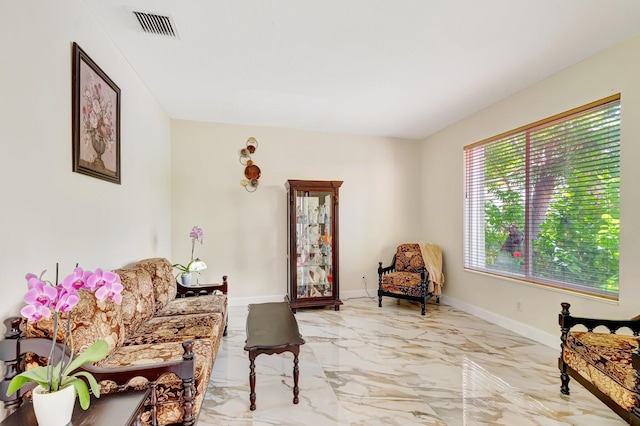 116 Ibisca Ter, Royal Palm Beach, FL 33411 - living area with marble finish floors and baseboards