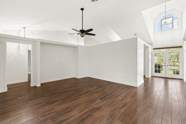 6342 120th Ave N, The Acreage, FL 33412 - unfurnished room with plenty of natural light, high vaulted ceiling, french doors, baseboards, and ceiling fan